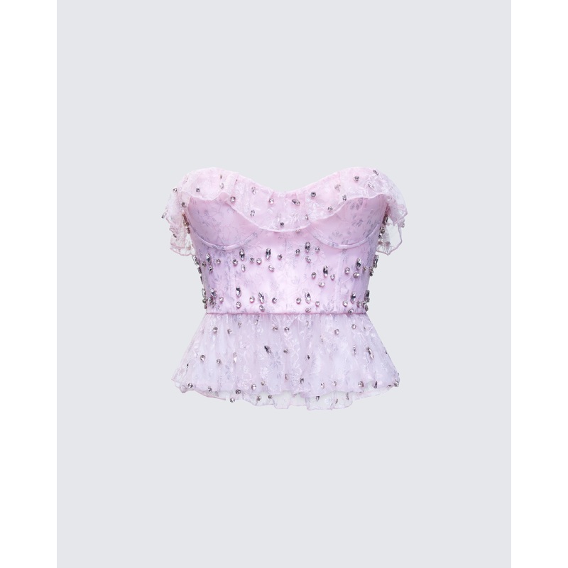 Keilani Pink Hand Beaded Rhinestone Top