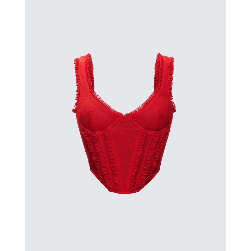 Kimona Red Ruffle Corset Top