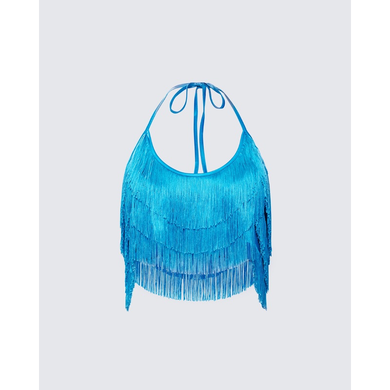 Laleh Teal Fringe Top