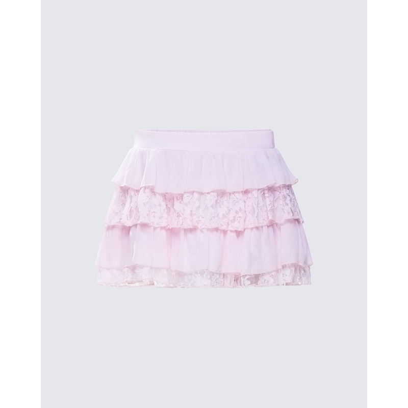 Maris Pink Tiered Ruffle Mini Skirt