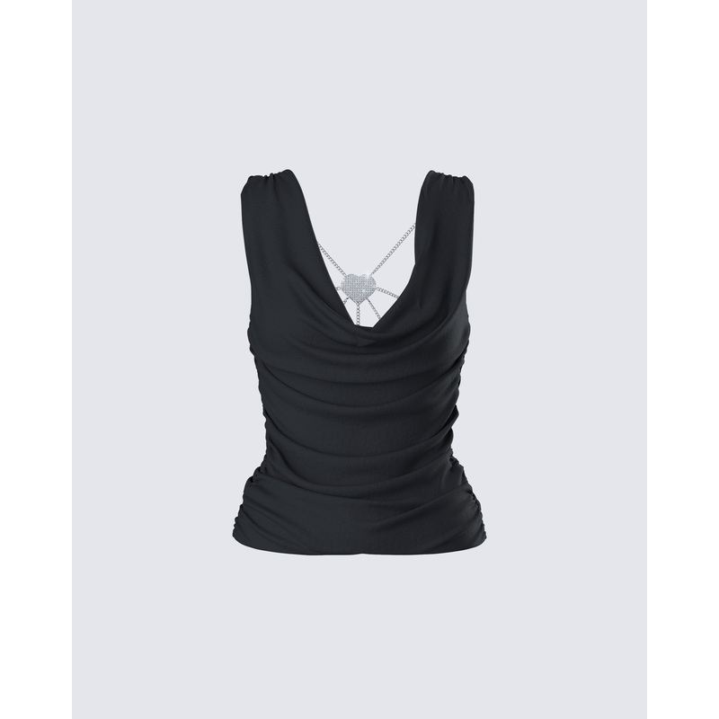 Mavi Black Chain Trim Cowl Top