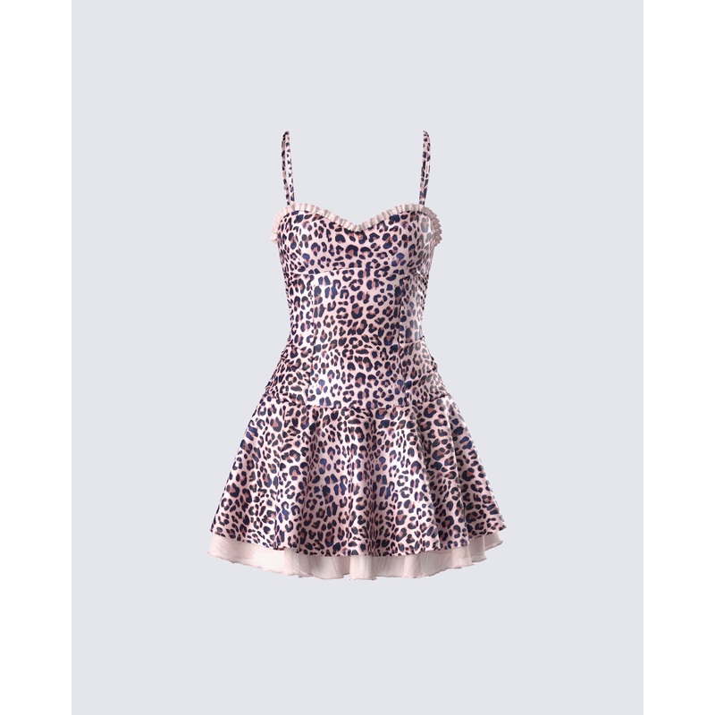 Maxima Brown Leopard Print Mini Dress