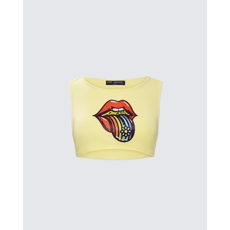 Rubina Yellow Graphic Crop Top