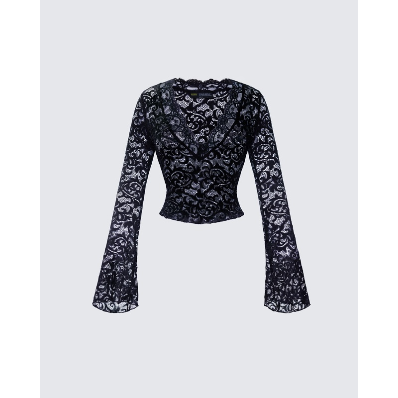 Suki Black Lace Long Sleeve Top