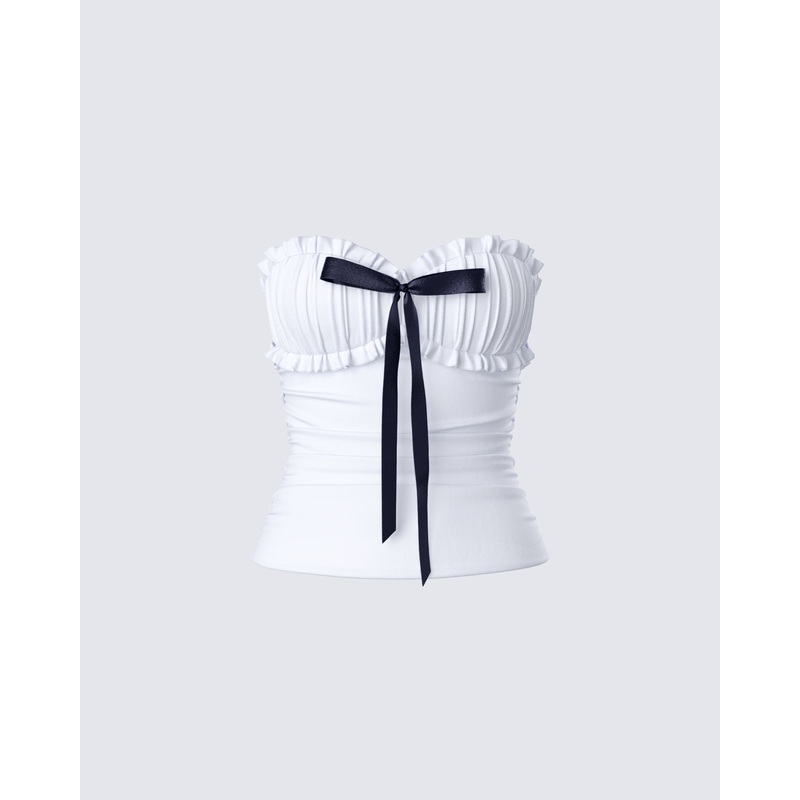 Vira White Ruched Strapless Top