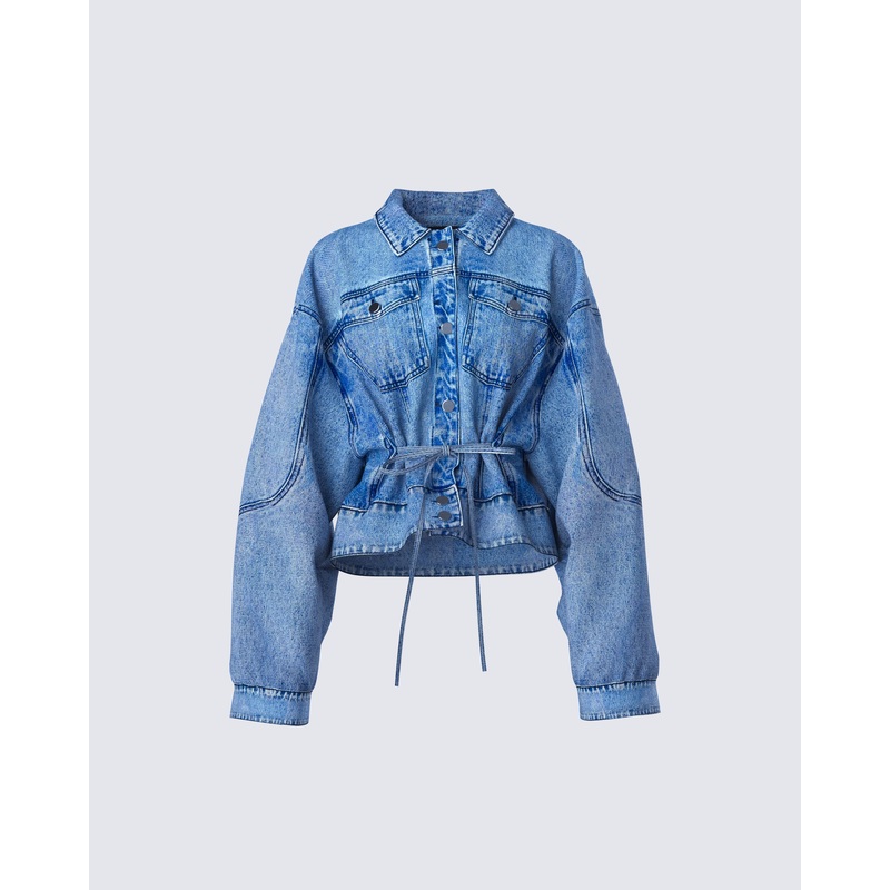 Yui Blue Denim Oversized Cropped Jacket