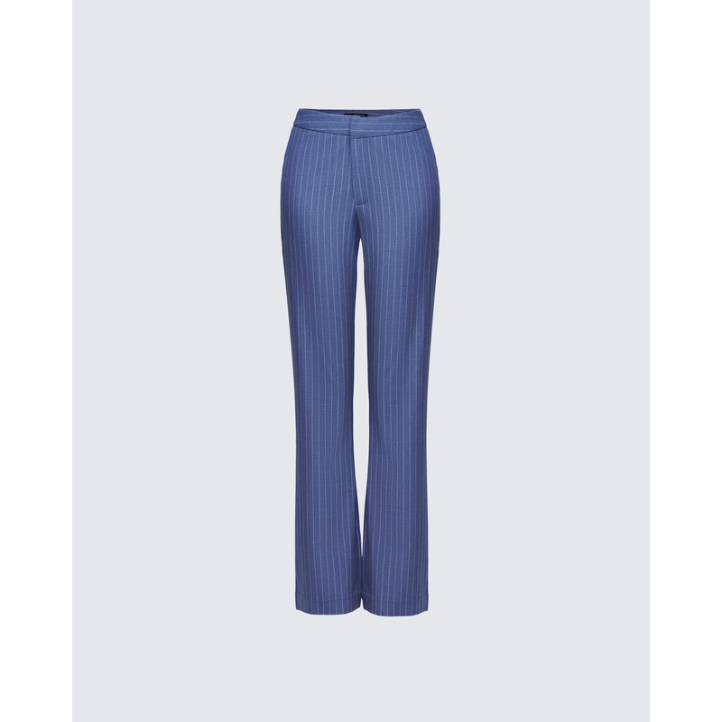 Ziva Grey Pinstripe Mid Rise Pants