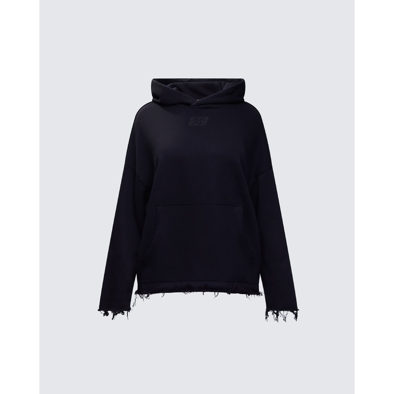 Aaralyn Black Distressed Hoodie