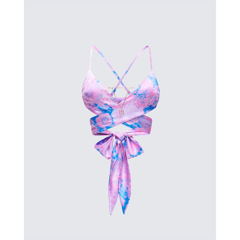 Aiyana Multi Floral Print Wrap Top