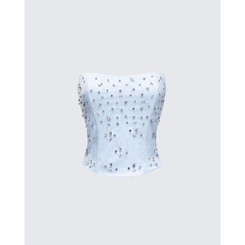 Amielle Baby Blue Hand Beaded Top