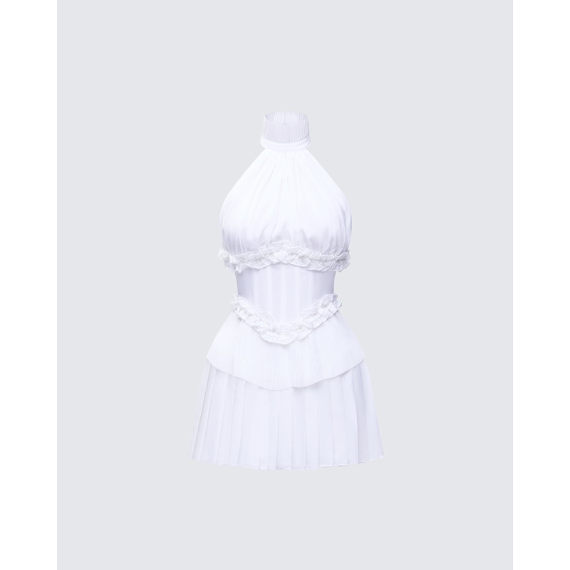 Anabeth Ivory Pleated Mini Dress