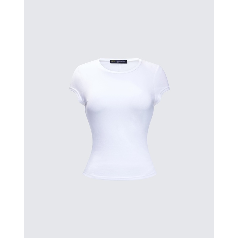 Asher White Slub Knit T Shirt Top