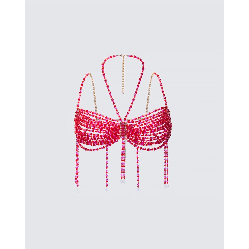 Celestia Red Beaded Bralette Top