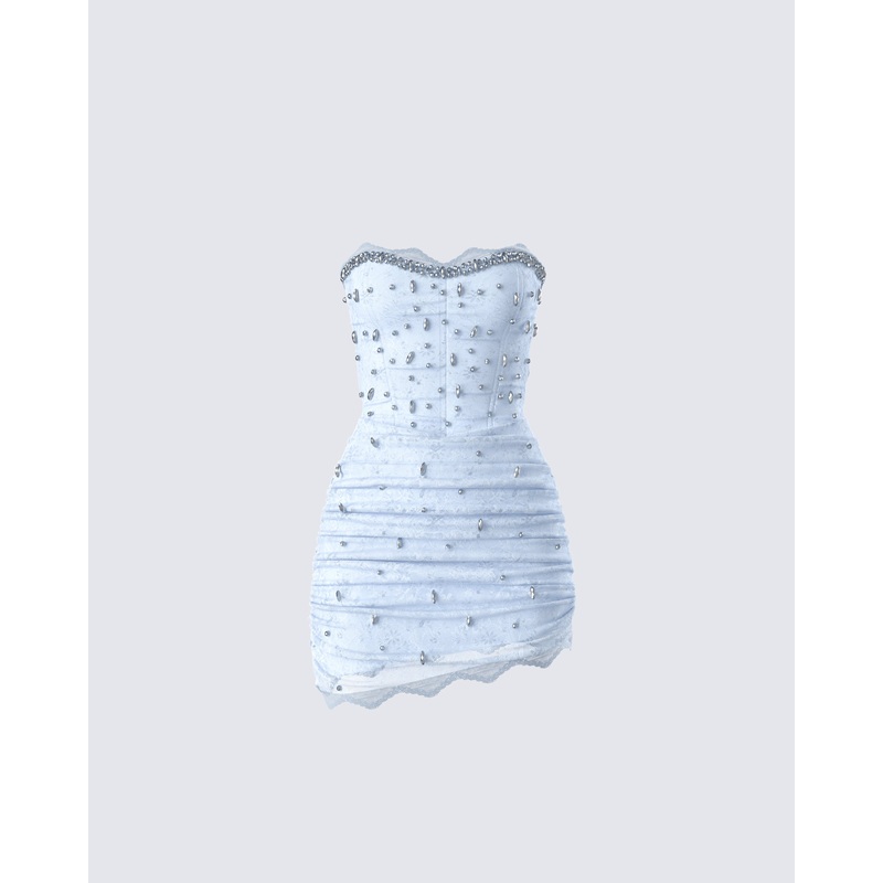 Clarisse Baby Blue Hand Beaded Rhinestone Dress