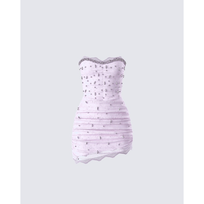 Clarisse Pink Hand Beaded Rhinestone Dress