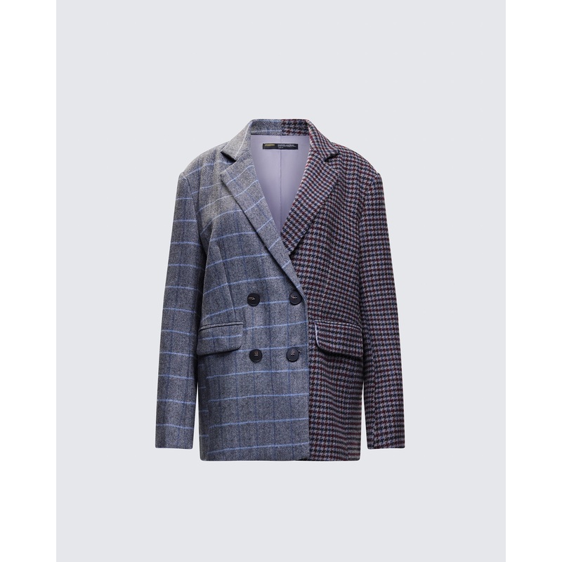 Dionne Grey Mixed Check Double Breasted Blazer