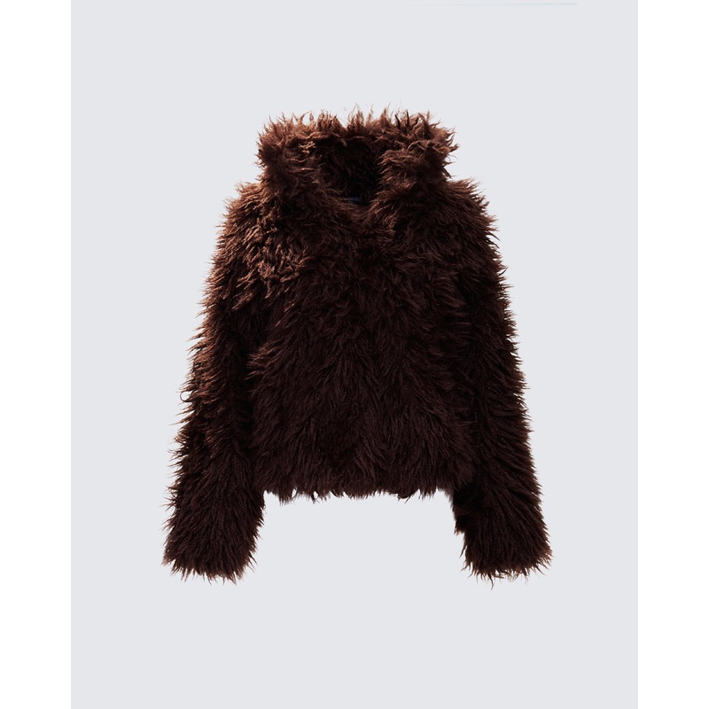Fae Brown Boxy Faux Fur Coat