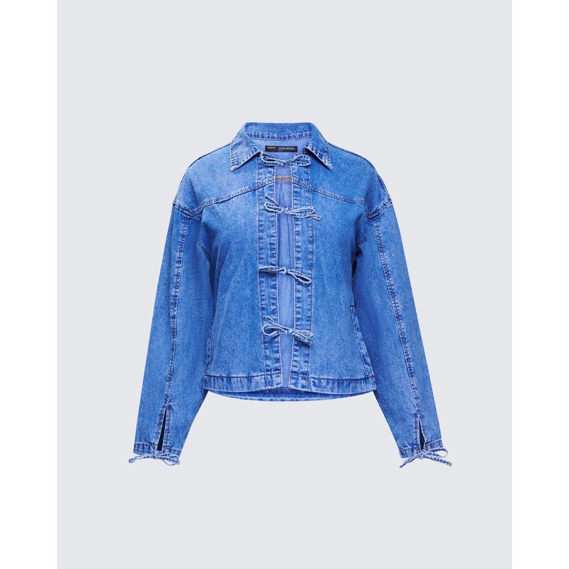 Freesia Blue Bow Tied Denim Shirt Jacket