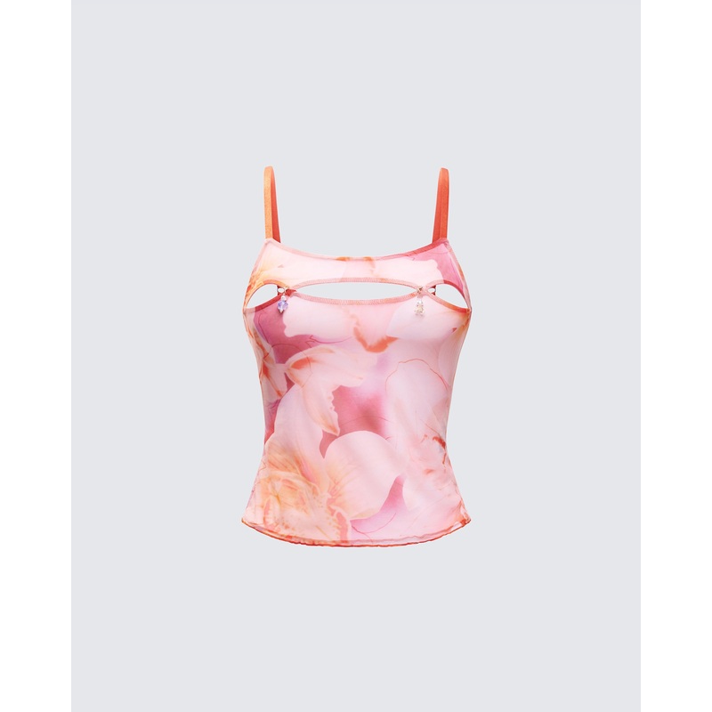 Galiana Peach Charm Cut Out Cami Top