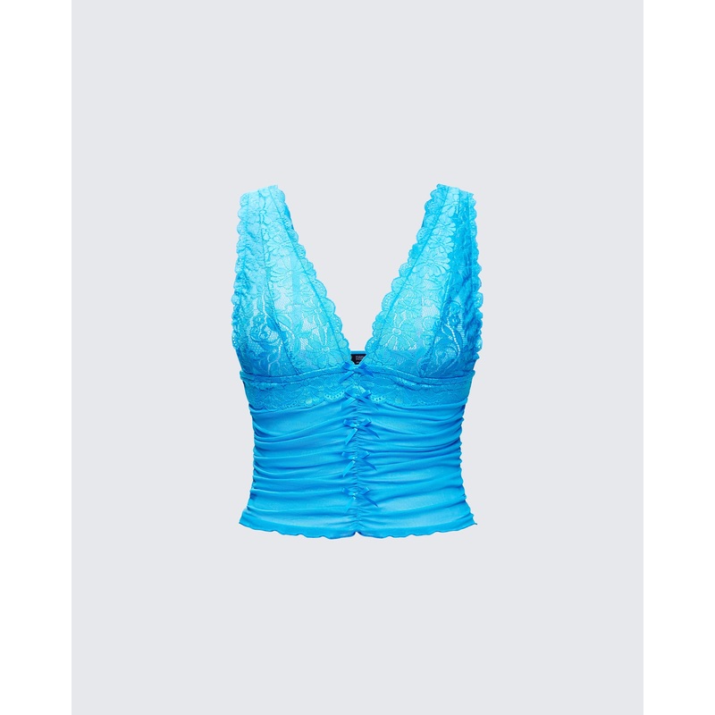 Hyacinth Blue Floral Bow Detail Top