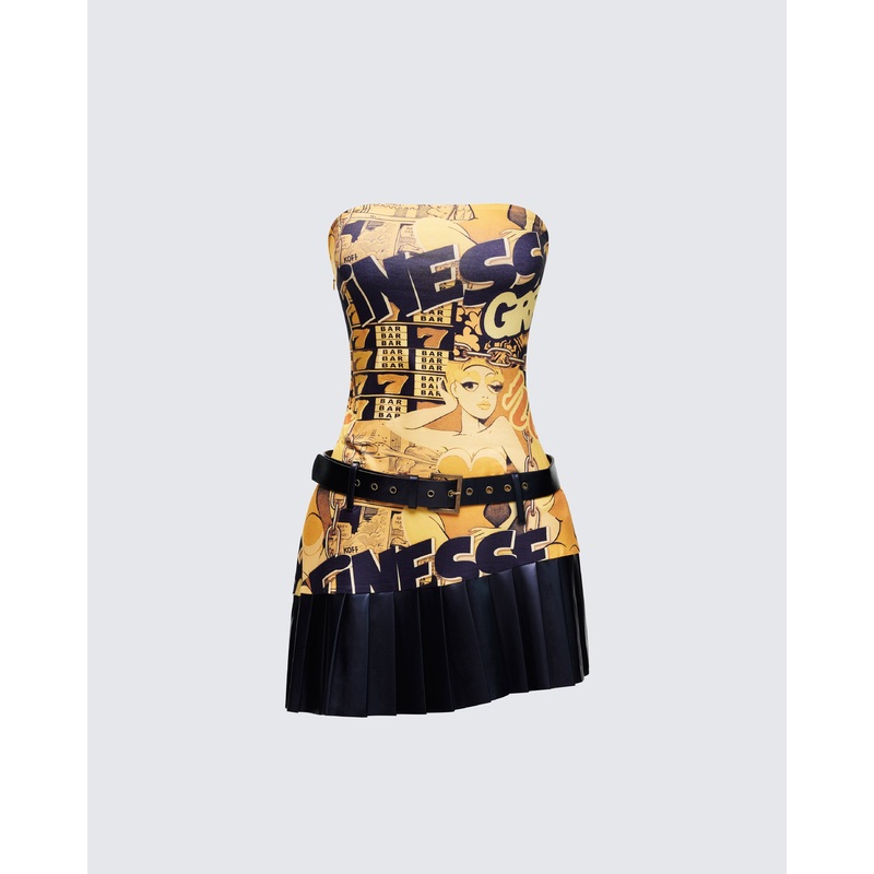 Isabeau Printed Pleated Drop Waist Mini Dress