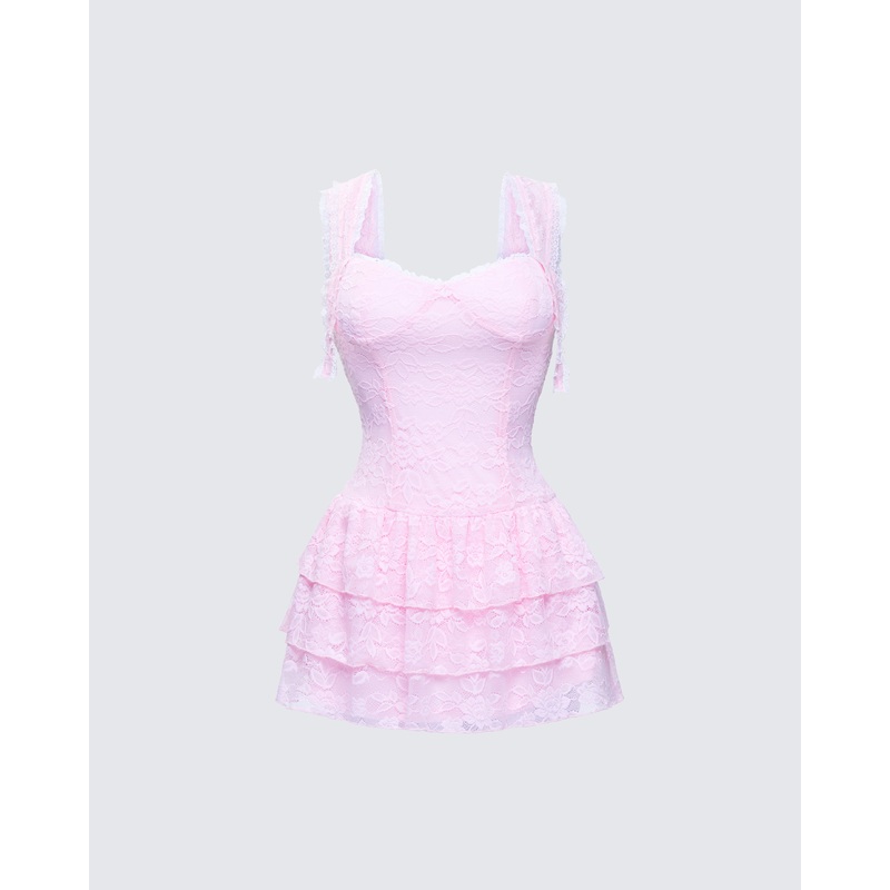 Jayella Pink Lace Mini Dress