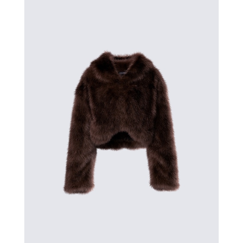 Joaquina Brown Fur Cropped Coat