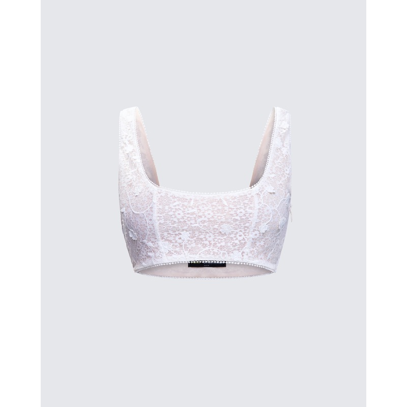 Keturah White Embroidered Lace Bra Top