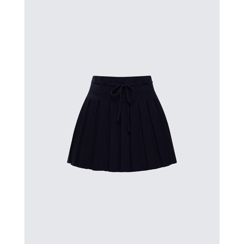 Lucien Black Ribbon Path Knitted Pleated Skirt