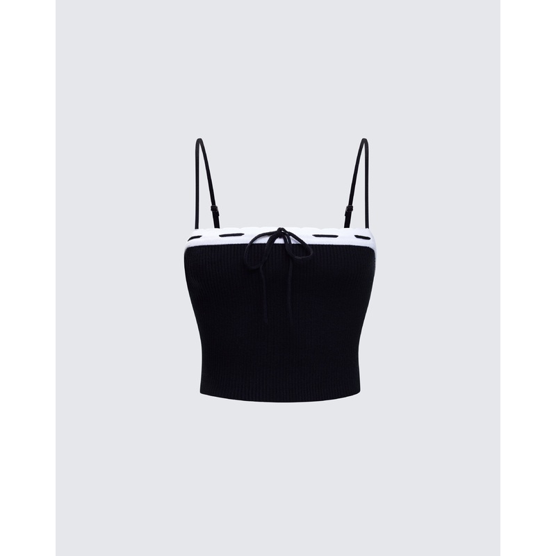 Lucien Black Ribbon Path Knitted Top