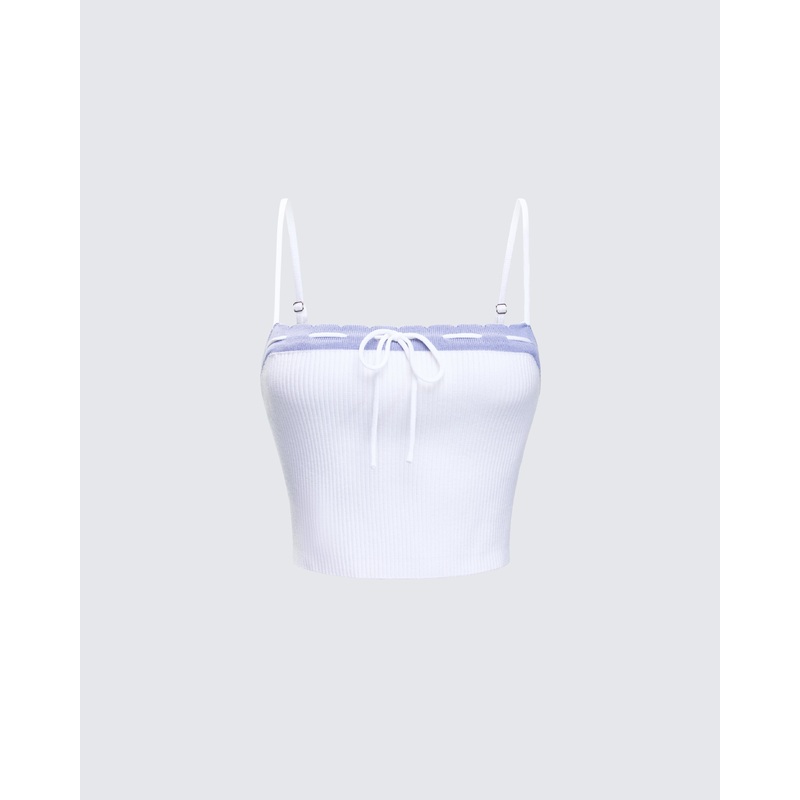 Lucien White Ribbon Path Knitted Top