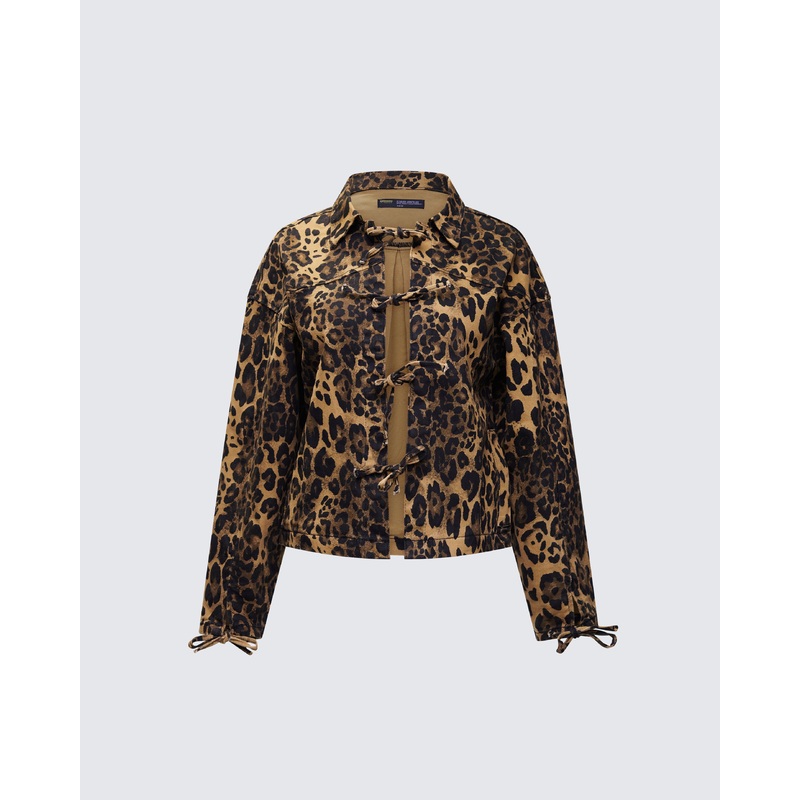 Lucretia Leopard Bow Tied Twill Shirt Jacket
