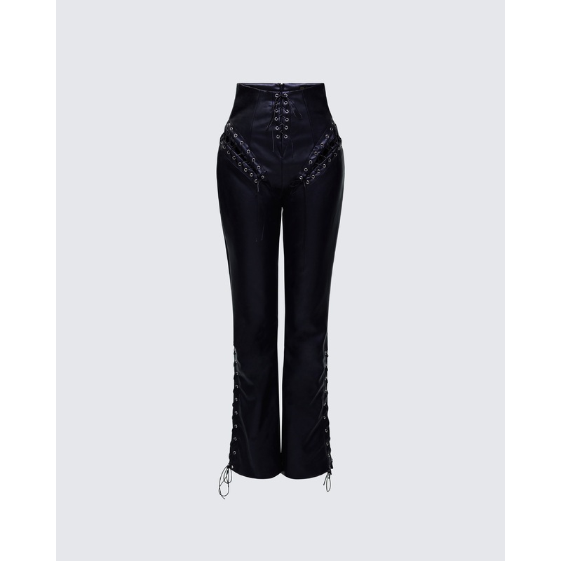 Nada Black Lace Up High Waisted Pant