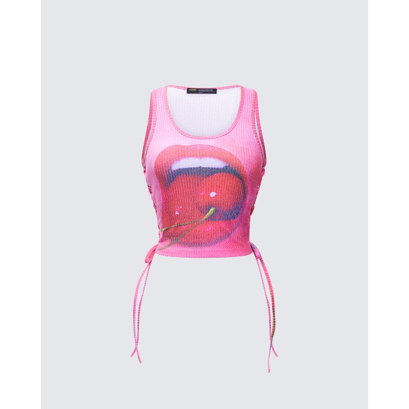 Nixie Pink Lace Up Graphic Tank