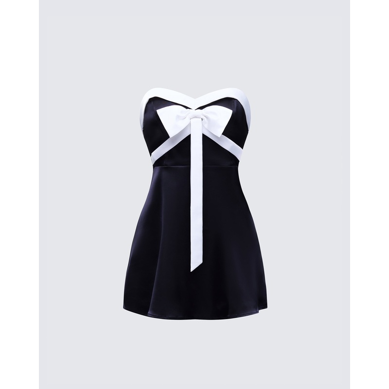 Ottilie Black Oversized Bow Mini Dress