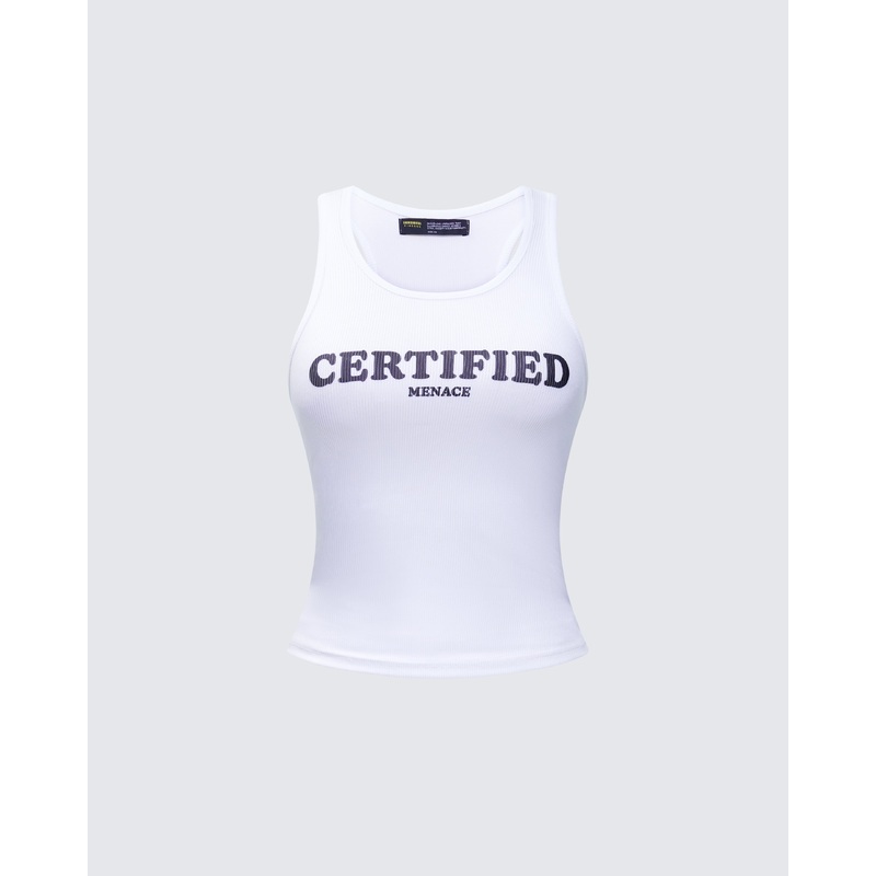 Phoenix White Ribbed Graphic Tank