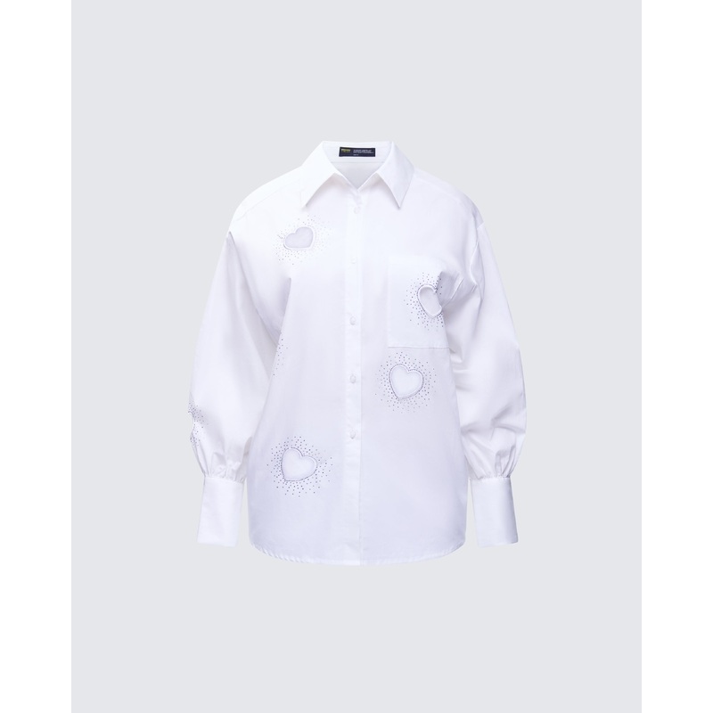 Rafaela White Heart Diamante Shirt
