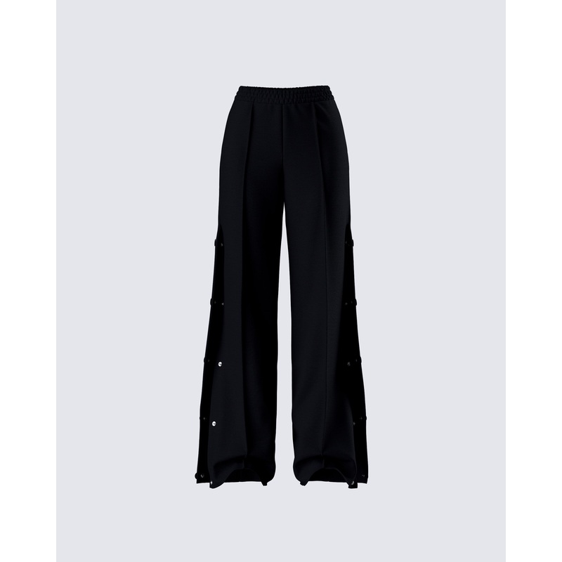 Saige Black Popper Detail Loose Sweatpant