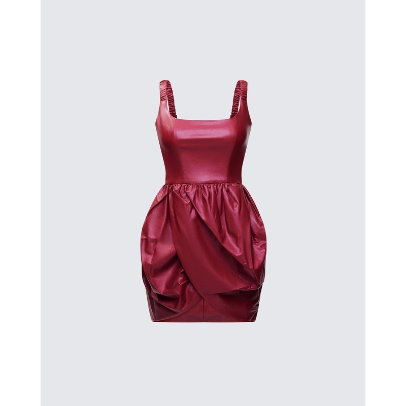 Thalassa Red Vegan Leather Folded Mini Dress