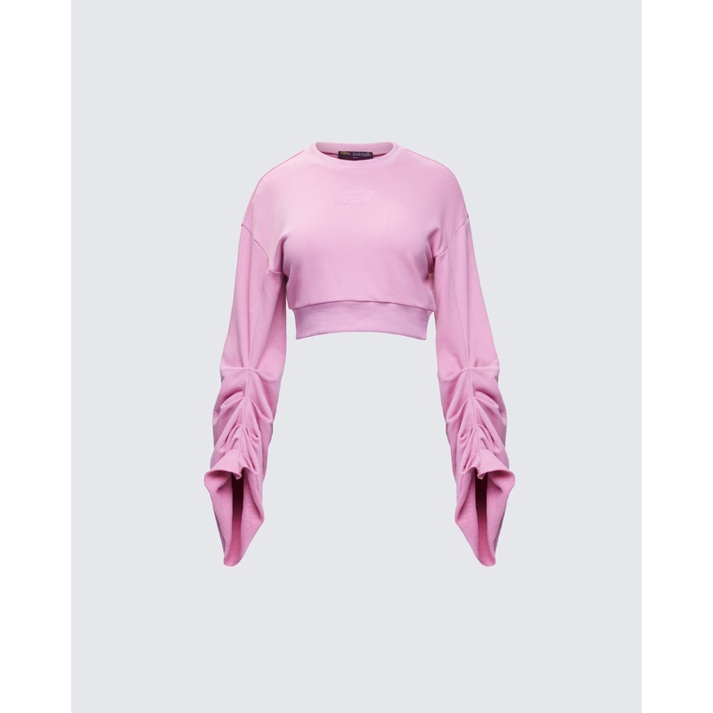 Una Pink Stacked Sleeve Sweatshirt
