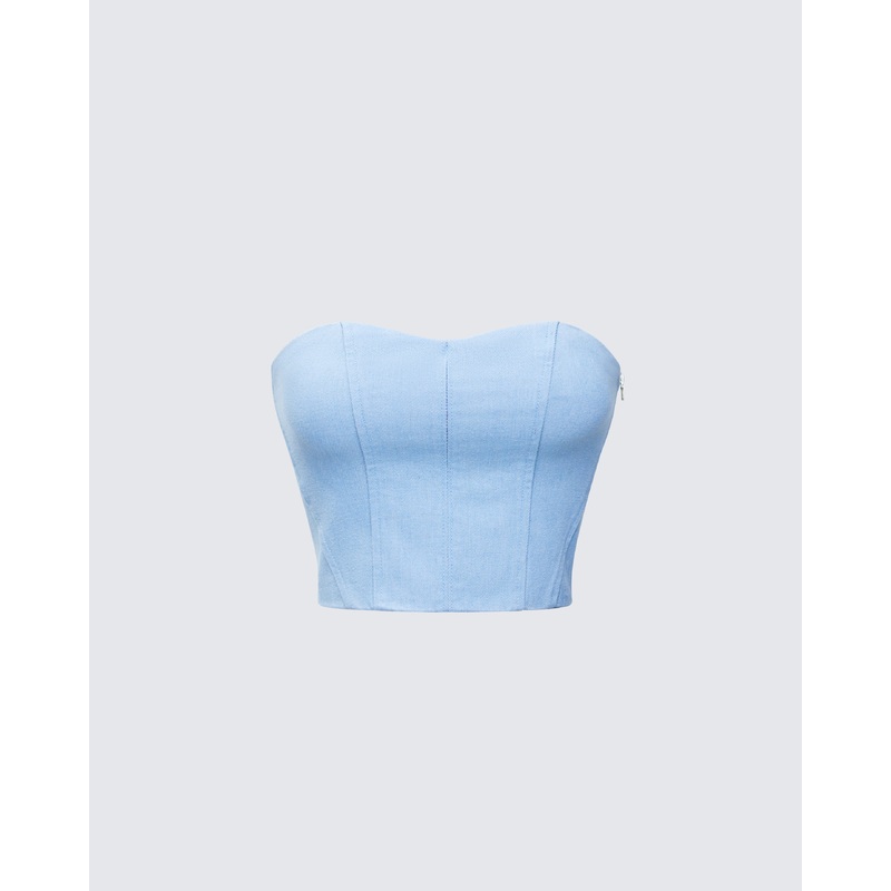 Delores Blue Denim Bustier Top