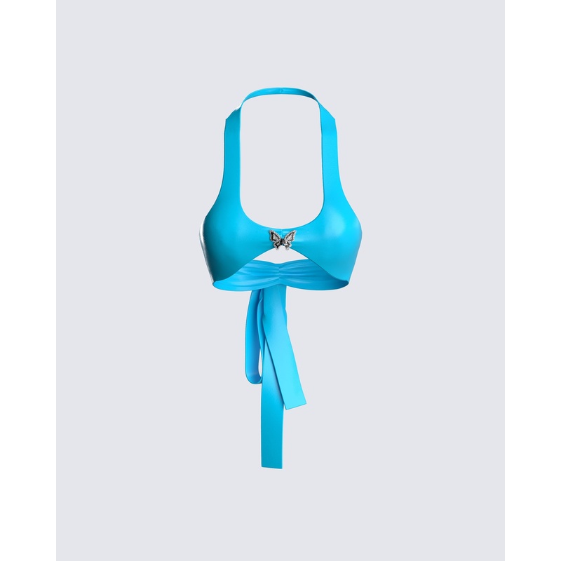 Paola Metallic Jersey Butterfly Trim Halter Top