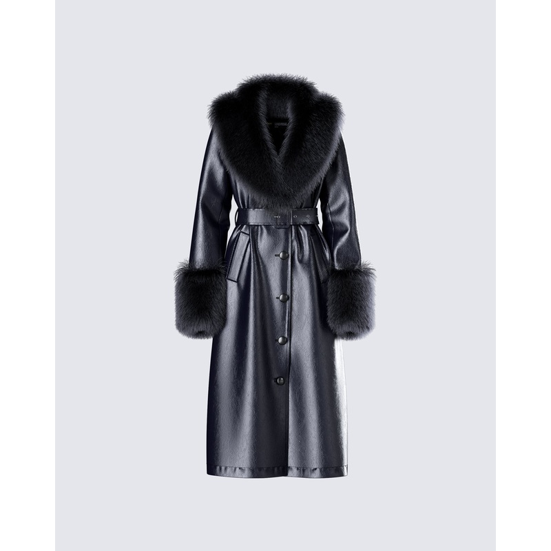 Willa Black Vegan Fur Leather Coat