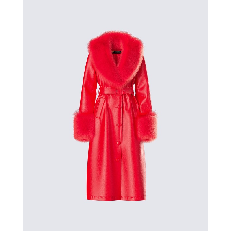 Willa Red Vegan Fur Leather Coat