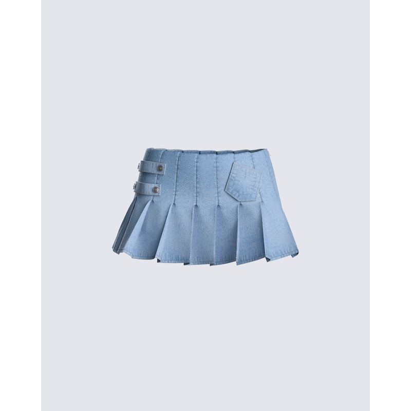 Beverly Denim Pleated Skirt