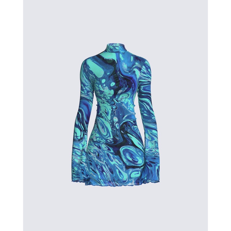 Dakota Turquoise Print Mini Dress