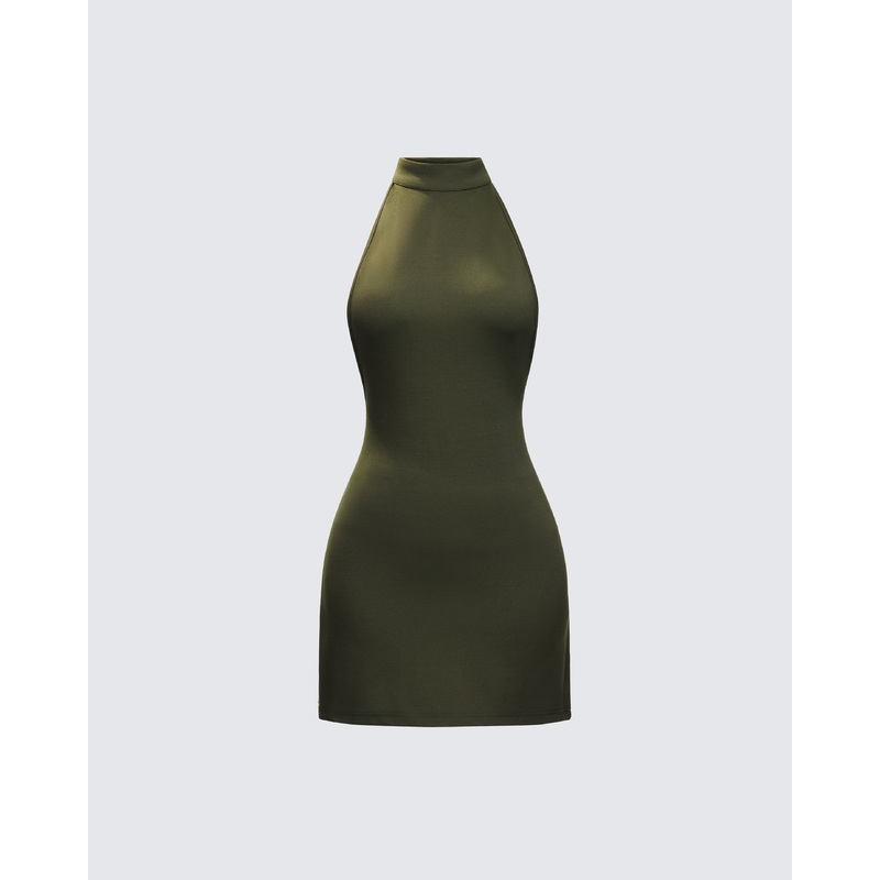 Jess Olive Halter Dress