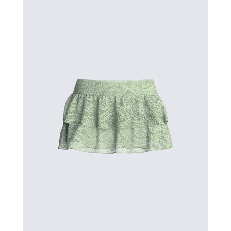Mia Sage Stretch Lace Skirt