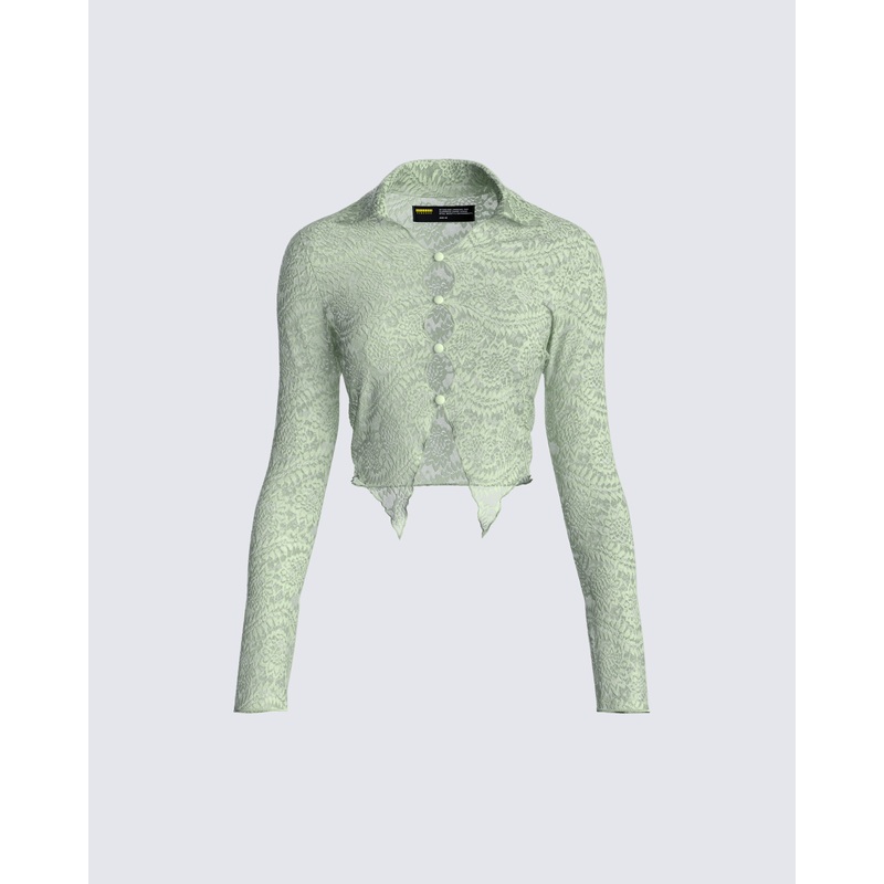 Mia Sage Stretch Lace Top