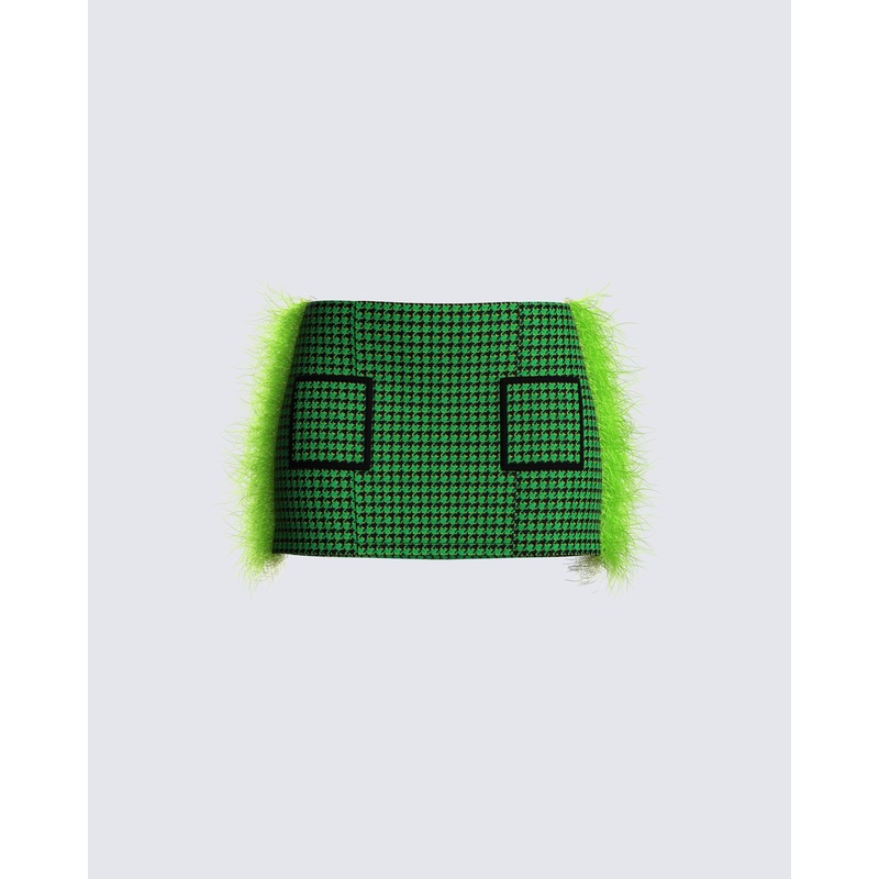 Misty Green Houndstooth Skirt